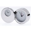 Silver Folding Double Travel Clocks in Leather Case