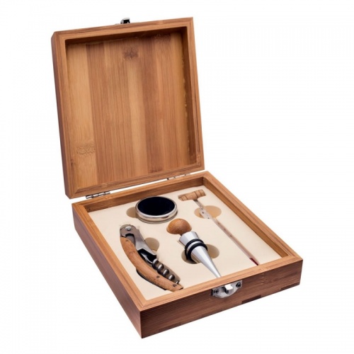 4 Piece Wine Accessories Gift Set in Bamboo Wood Box