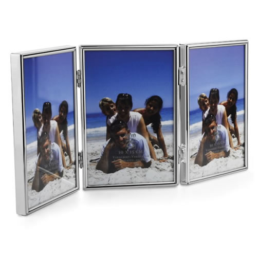 Engraved Silver Plated Triple Folding Photo Frames