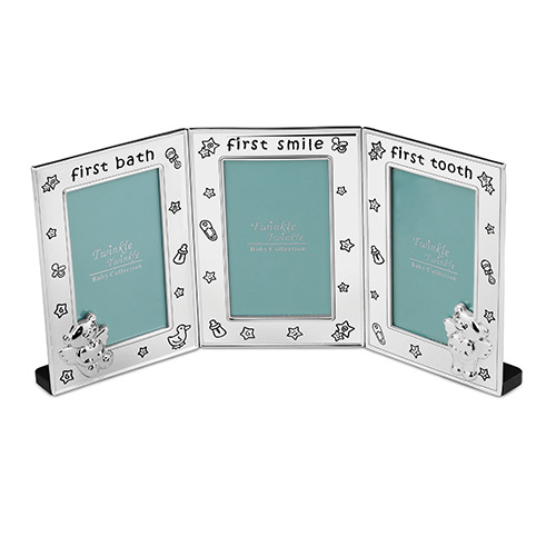 Engraved Silver Plated Baby Triple Photo Frame