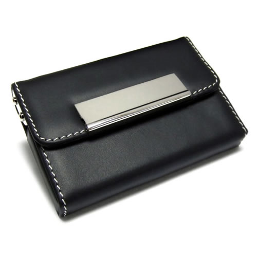 Engraved Leather Folding Business Card Case
