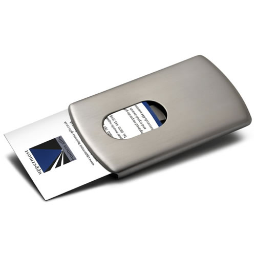 Engraved Brushed Metal Sliding Business Cards Case