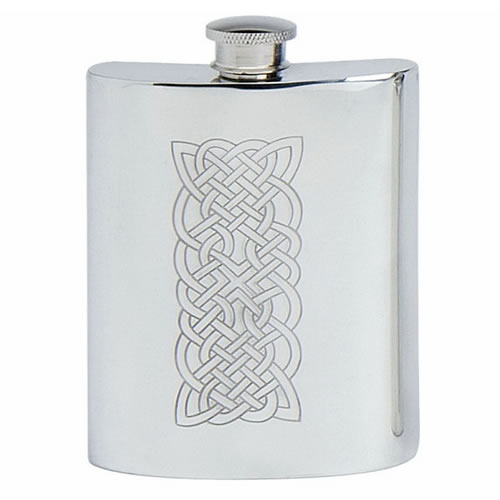 Engraved 6oz Pewter Hip Flask with Celtic Design
