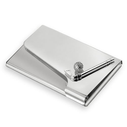 Engraved Silver Plated Golf Business Cards Case