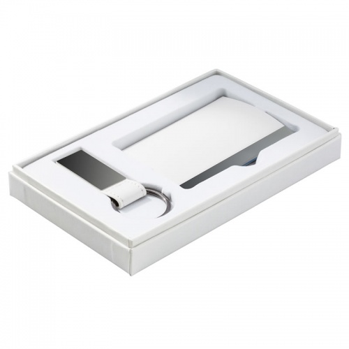 Gift Set with White PU Leather Business Cards Case & Keyring Business