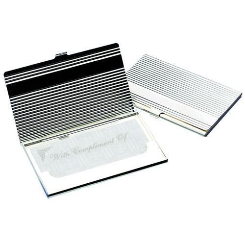 Engraved Silver Plated Ribbed Business Card Holder Business Gifts Express