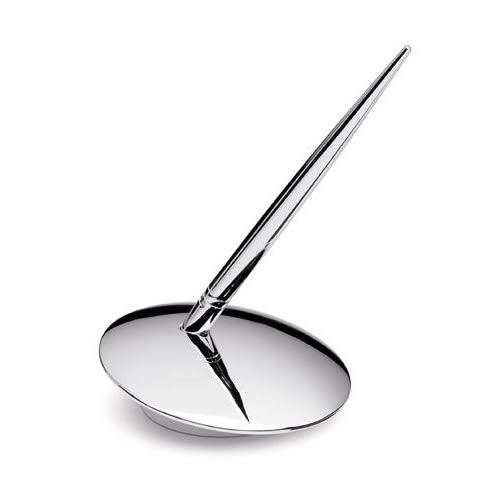 Engraved Silver Circular Pen Stand with Pen