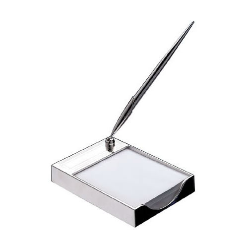 Engraved Silver Plated Memo Pad Holder with Pen