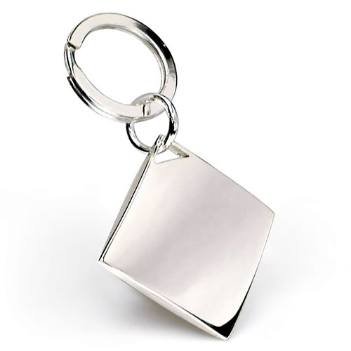 Engraved Silver Plated Diamond Shape Keyring