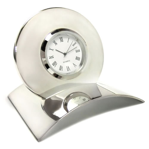 Engraved Silver Plated Desk Clock on Curved Base