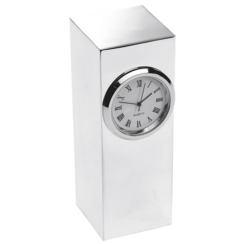 Engraved Silver Plated Tower Desk Clock