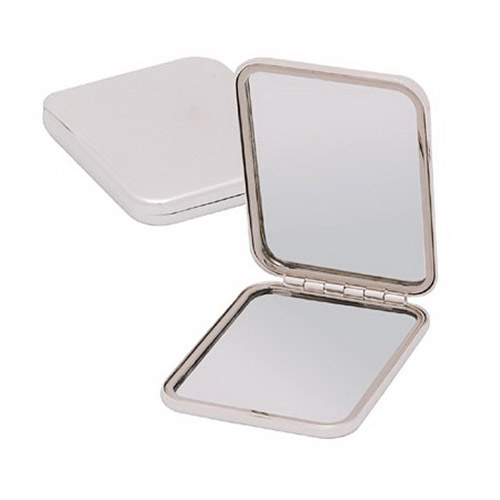 Engraved Silver Plated Square Purse Mirror