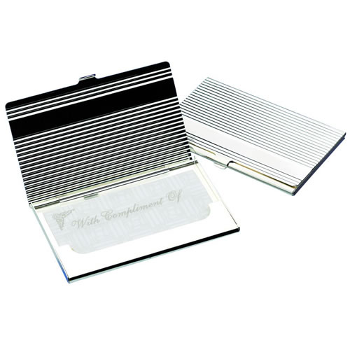 Engraved Silver Plated Ribbed Business Card Holder