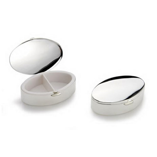 Engraved Oval Pill Box in Chrome Plated Finish