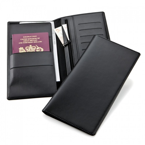 Personalised Deluxe Travel Wallet in Black Belluno Leather