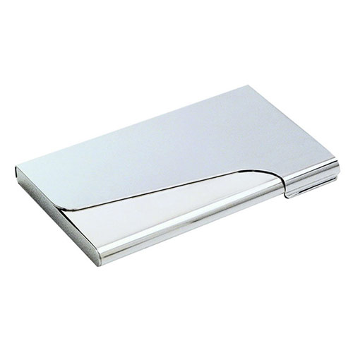 Engraved Silver Business Card Case with Curved Lid