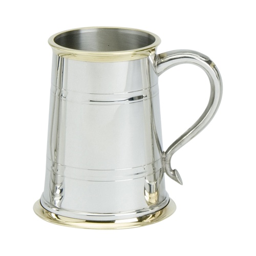 Engraved Brass and Pewter Pint Tankard