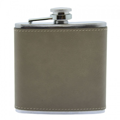 6oz Steel Hip Flask with Tan PU Leather Cover