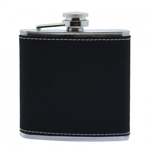 6oz Steel Hip Flask with Black PU Leather Cover