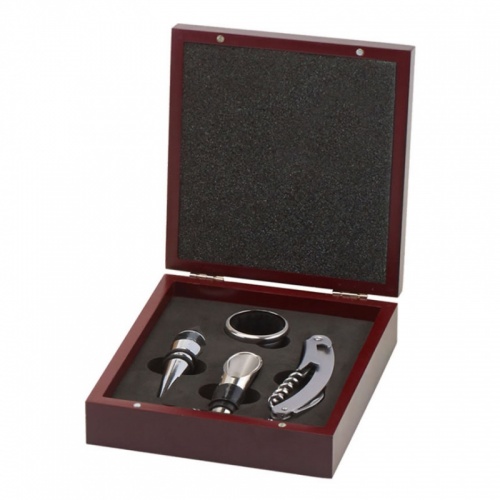 4 Piece Wine Accessories Gift Set in Rosewood Box