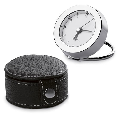 Engraved Travel Clock with Leather Case
