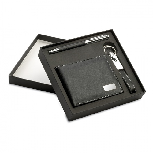 Personalised Gift Set with Leather Wallet, Pen & Keyring