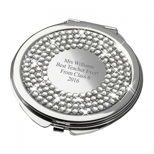 Personalised Round Compact Mirror with Diamante Lid