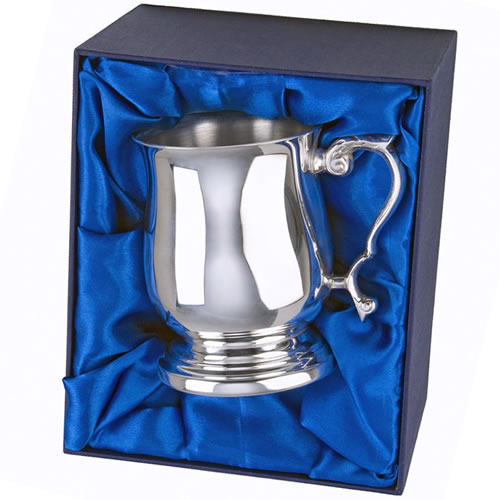 Engraved Silver Plated 1PT Georgian Tankard with Case