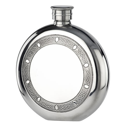 Engraved Celtic Circle 5oz Round Pewter Flask