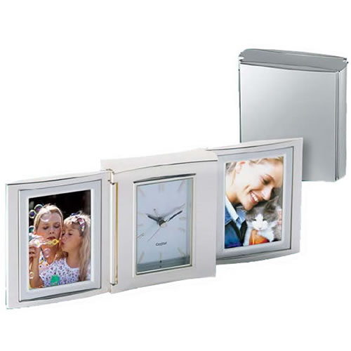 Engraved Silver Double Photo Frames & Clock