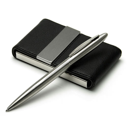Engraved Business Card Case and Pen Gift Set