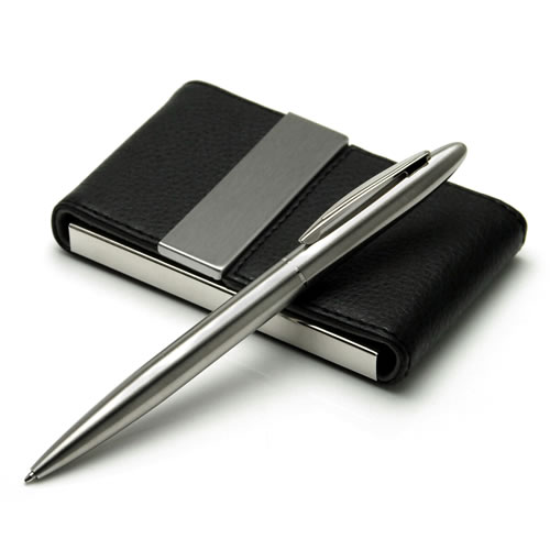 Personalized Business Card Case with Pen Gift Set Engraved with Name a –  Newfavors