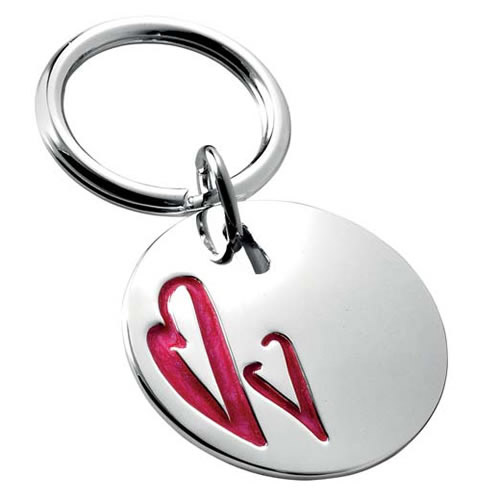 Engraved Silver Circular Keyring with Two Hearts