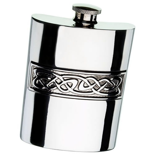 Engraved 6oz Pewter Flask with Celtic Knot Decoration