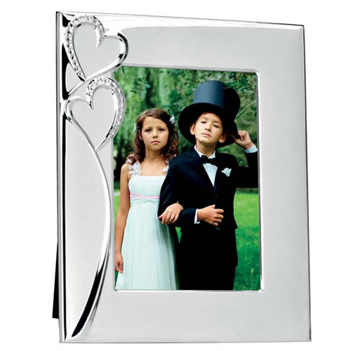 Engraved Silver Plated Photo Frame with Two Hearts