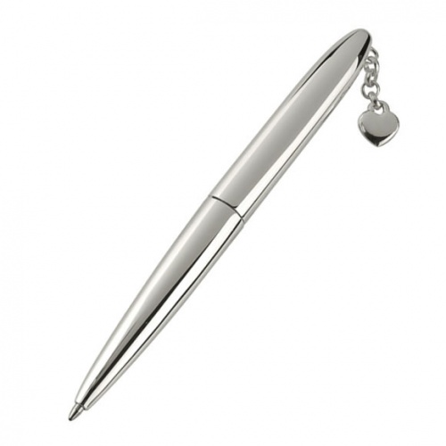 Engraved Silver Plated Ballpoint Pen with Heart Chain