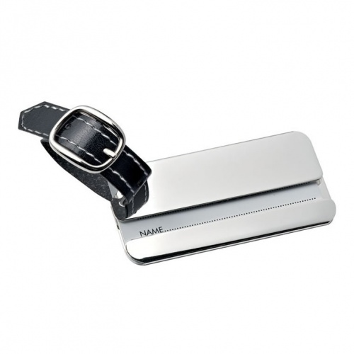 Chrome Plated Luggage Tag with Black Strap