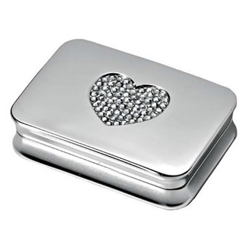 Engraved Silver Plated Pill Box with Diamante Heart Lid