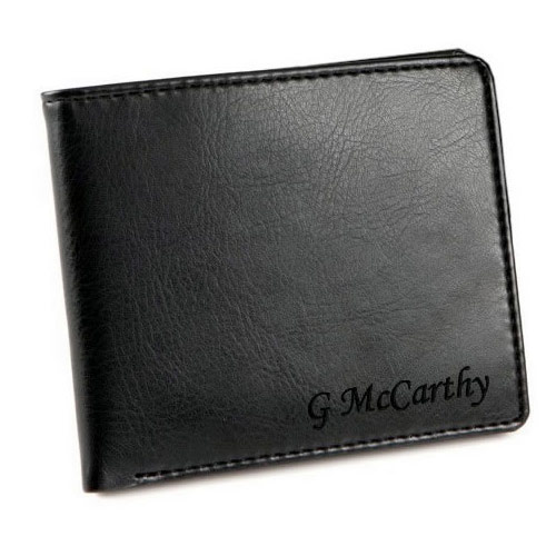 Engraved Black Leather Folding Wallet