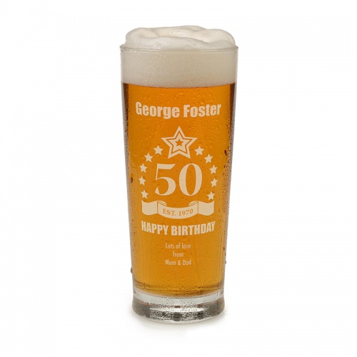 Engraved 50th Birthday Pint Glass Tankard