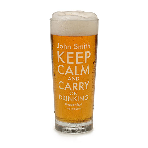 Personalised Keep Calm and Carry on Drinking Beer Glass