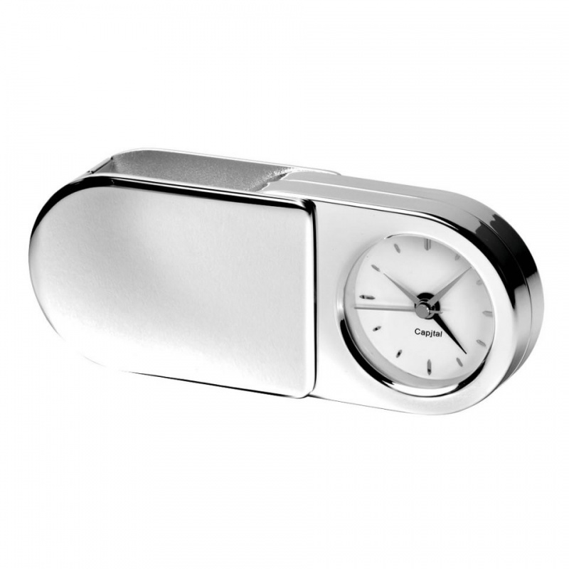 Engraved Silver Plated Folding Travel Clock