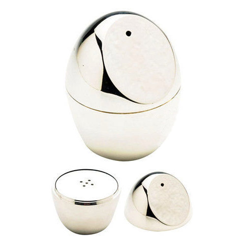 Engraved Silver Egg Shaped Salt and Pepper Shakers