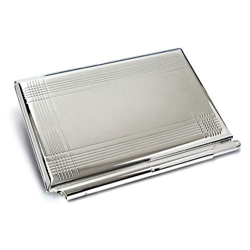 Engraved Silver Business Card Case, Notebook & Pen