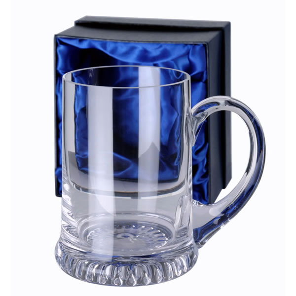 Engraved Clear Crystal Tankard with Curved Handle