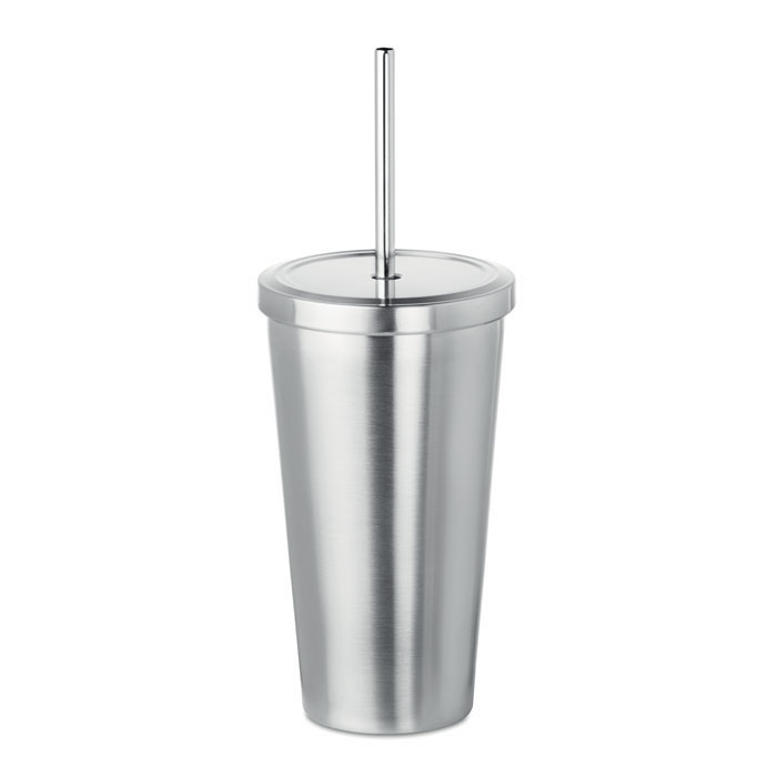 Stainless Steel Lidded Tumbler with Straw