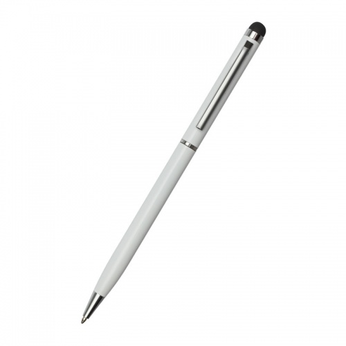 Slimline White Ballpoint Pen with Stylus