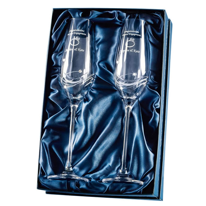 Engraved Crystal Diamante Champagne Flutes