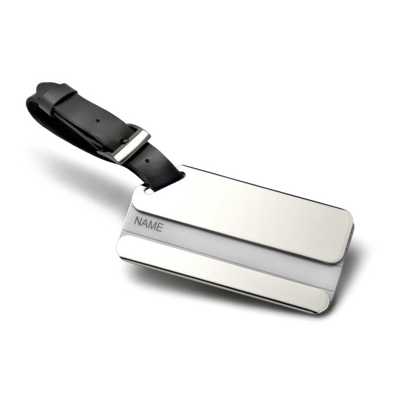 Engraved Leather & Silver Plated Luggage Tag