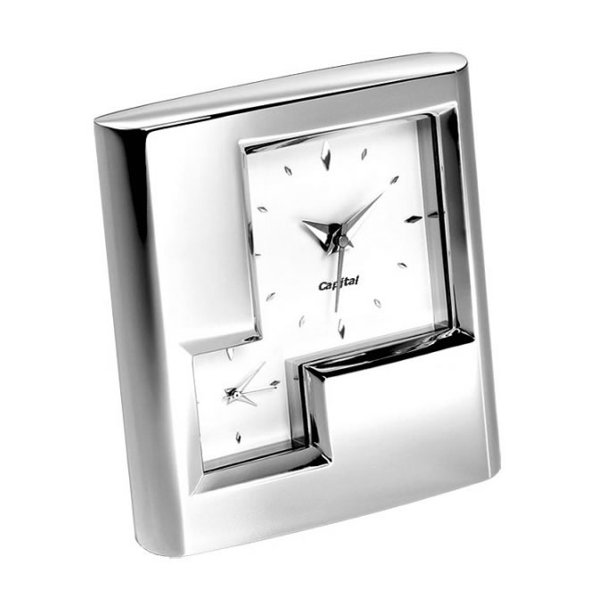 Engraved Silver Plated Dual Time Alarm Clock